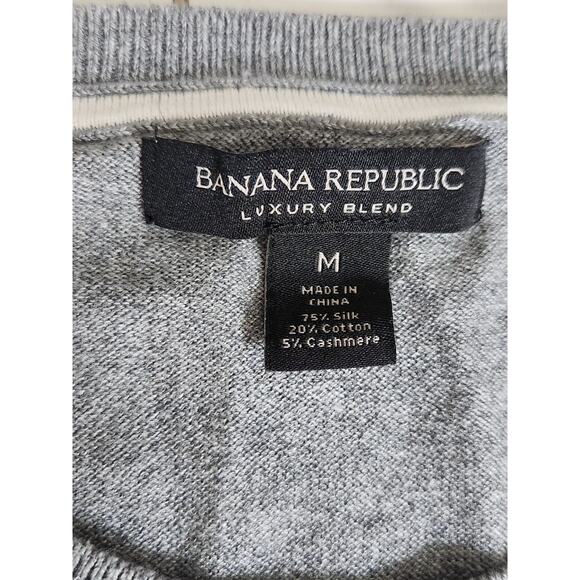BANANA REPUBLIC Luxury Blend Silk Cashmere Striped Gray Crewneck Sweater M - Picture 3 of 8